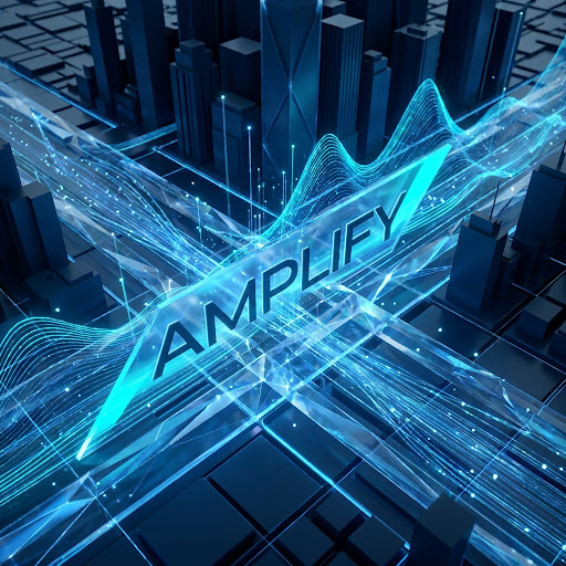 High-tech digital music infrastructure visualization with glowing data waves and geometric patterns.